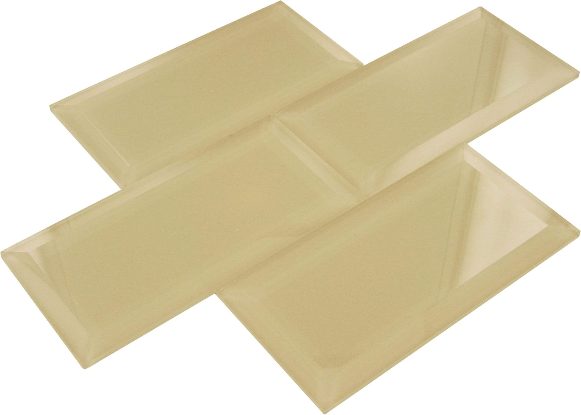 Bevel Nude Block Beige 4'' x 8'' Glossy Glass Subway Tile Horizon Tile