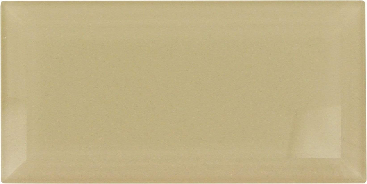 Bevel Nude Block Beige 4'' x 8'' Glossy Glass Subway Tile Horizon Tile