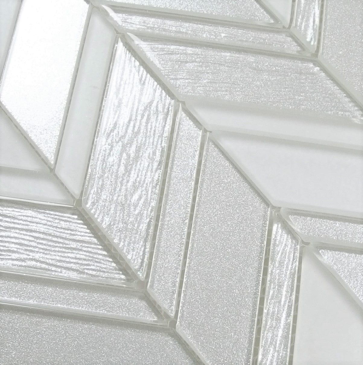 Metallic White Chevron Frosted and Glossy Glass Tile Horizon Tile