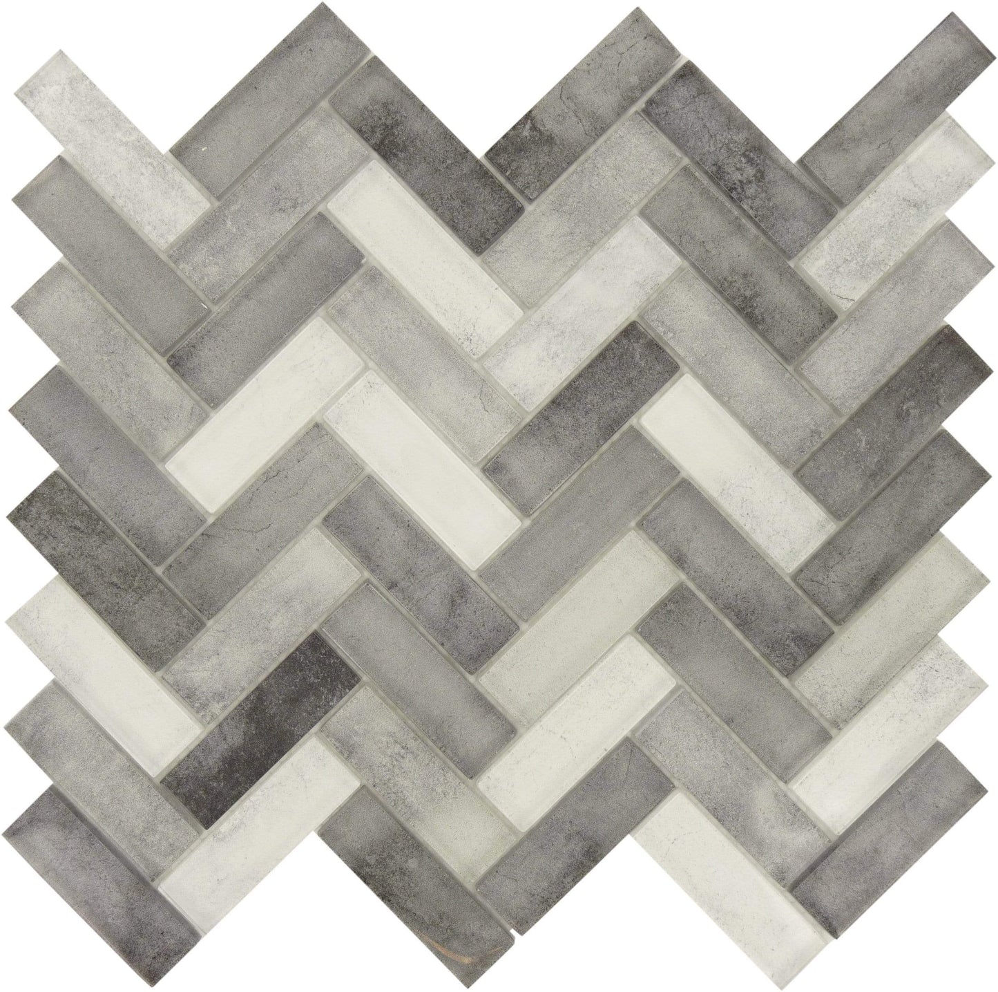 Misty Grey Herringbone Glossy Glass Tile Horizon Tile