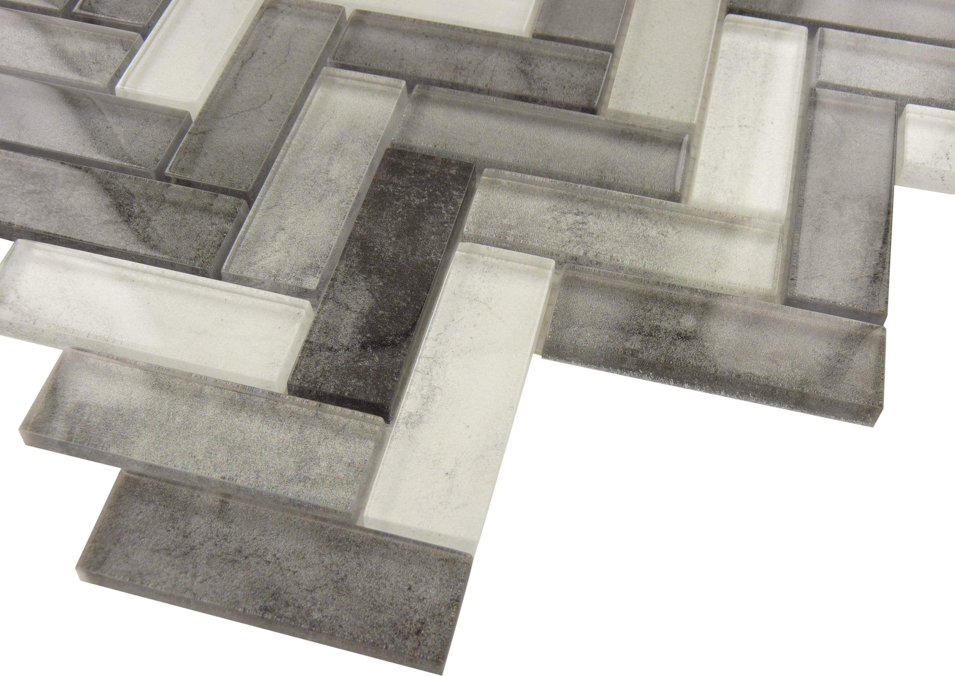 Misty Grey Herringbone Glossy Glass Tile Horizon Tile