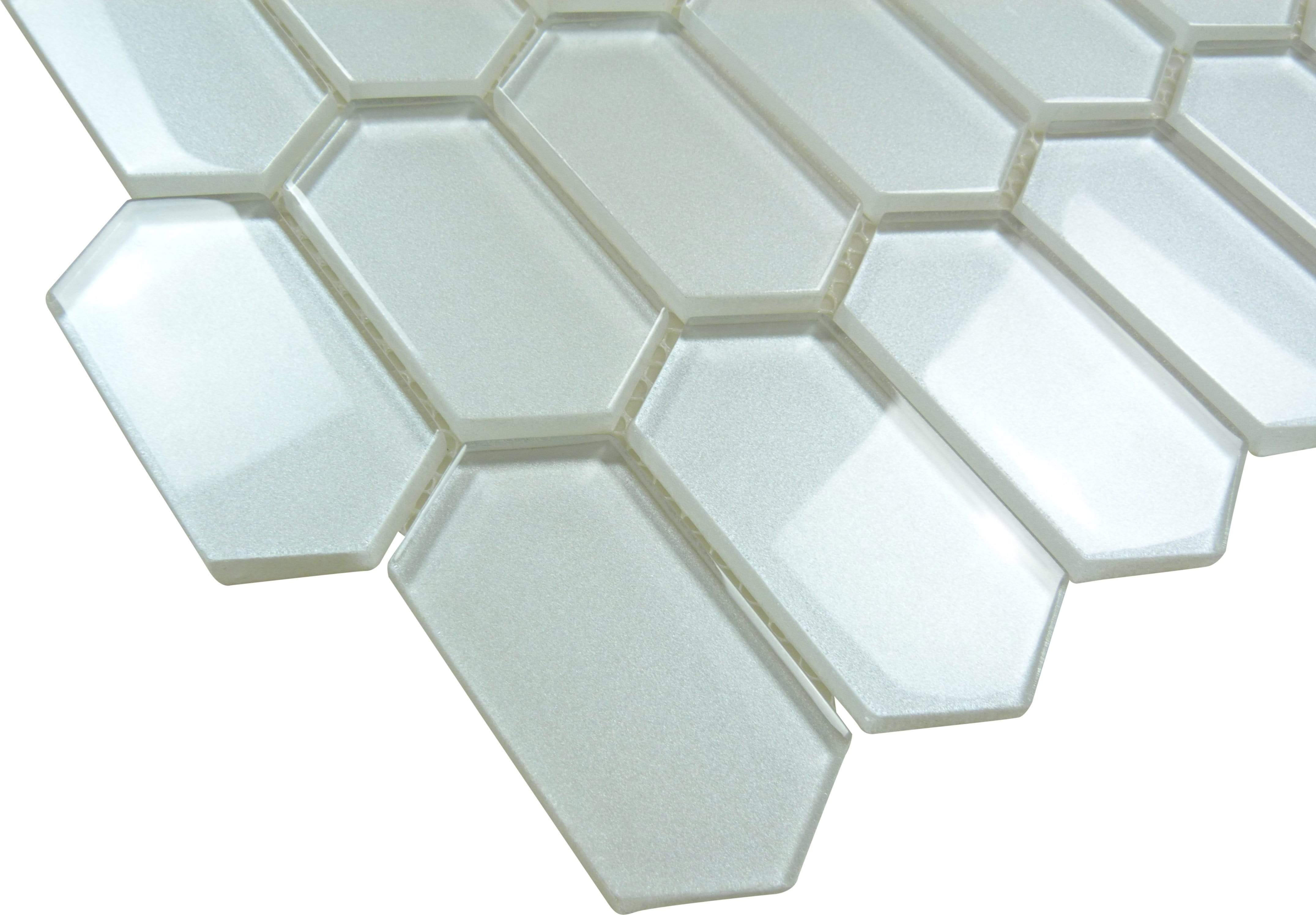 Stretched Hexagon Shimmer White Glossy Glass Tile Horizon Tile