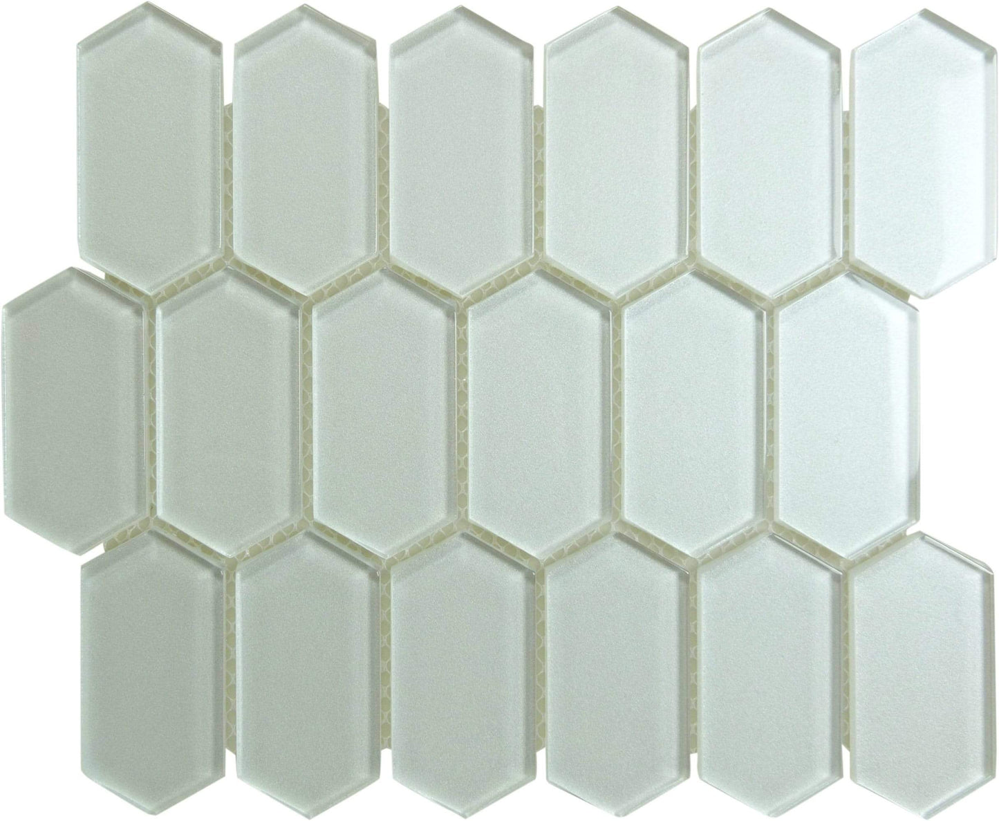 Stretched Hexagon Shimmer White Glossy Glass Tile Horizon Tile