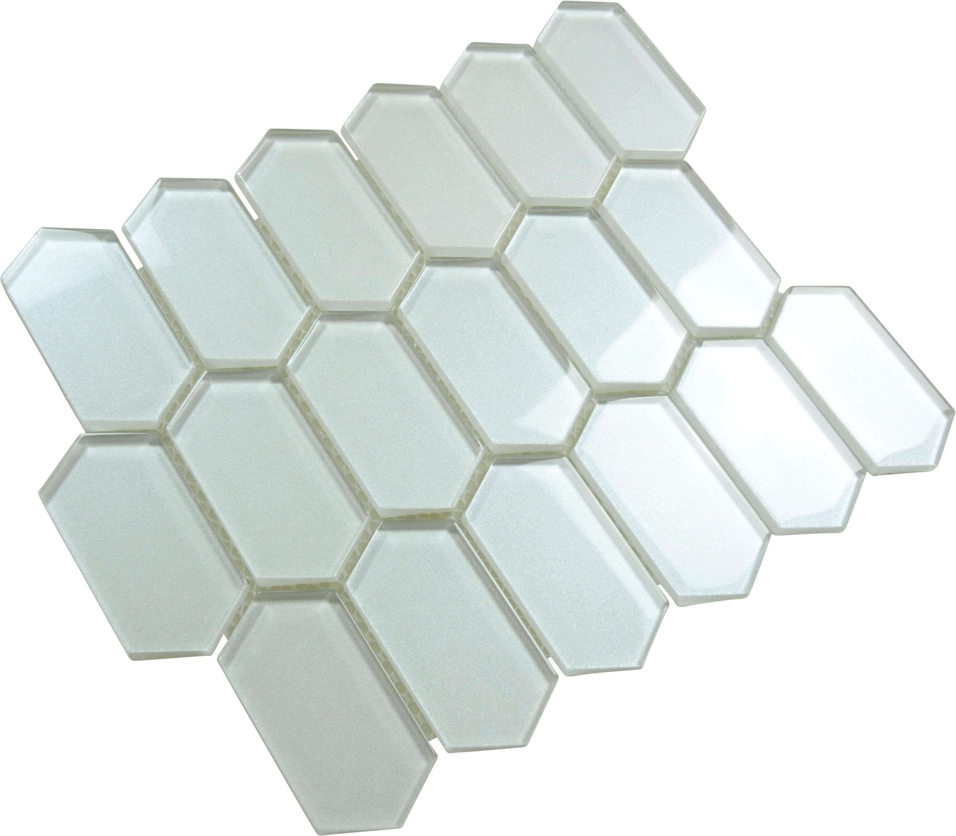 Stretched Hexagon Shimmer White Glossy Glass Tile Horizon Tile