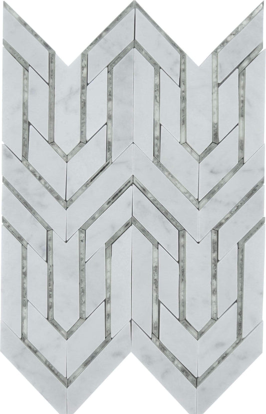 Tri Contour Carara & Antique Mirror Tile Horizon Tile