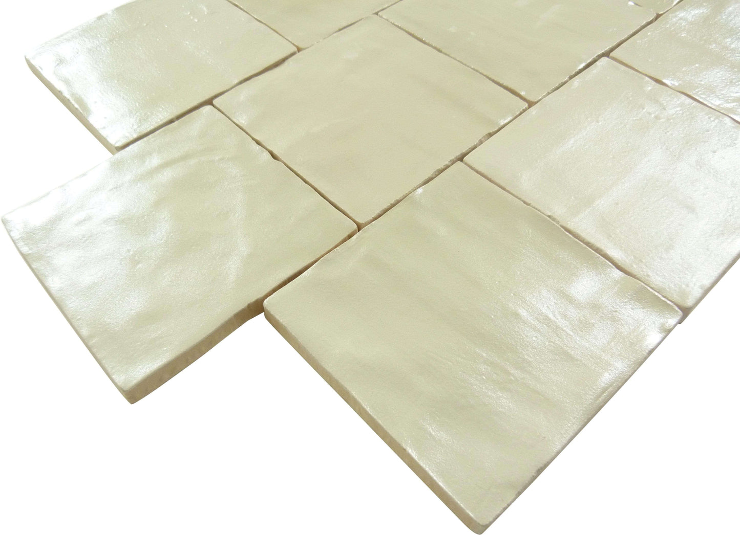 Jubilee Irresistible Ivory 4" x 4" Square Shimmer Ceramic Tile Matrix Mosaics