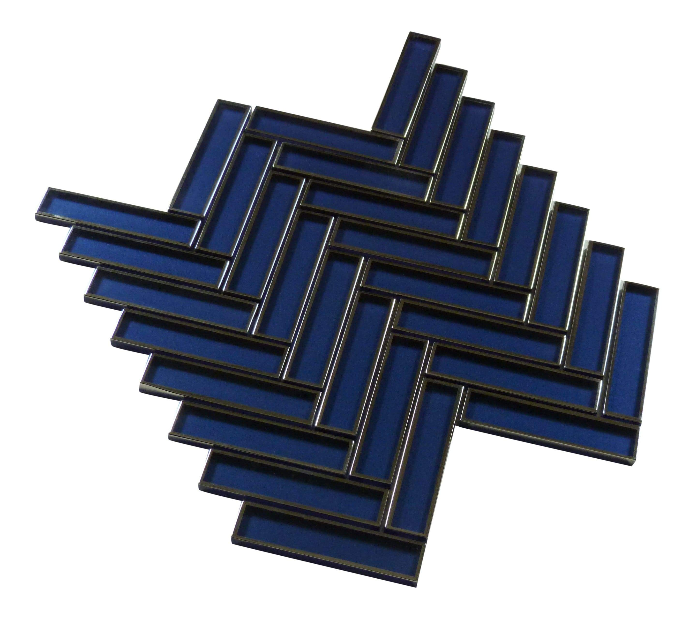 Castle Fort Brilliant Blue Herringbone Glossy Glass Tile Matrix Mosaics