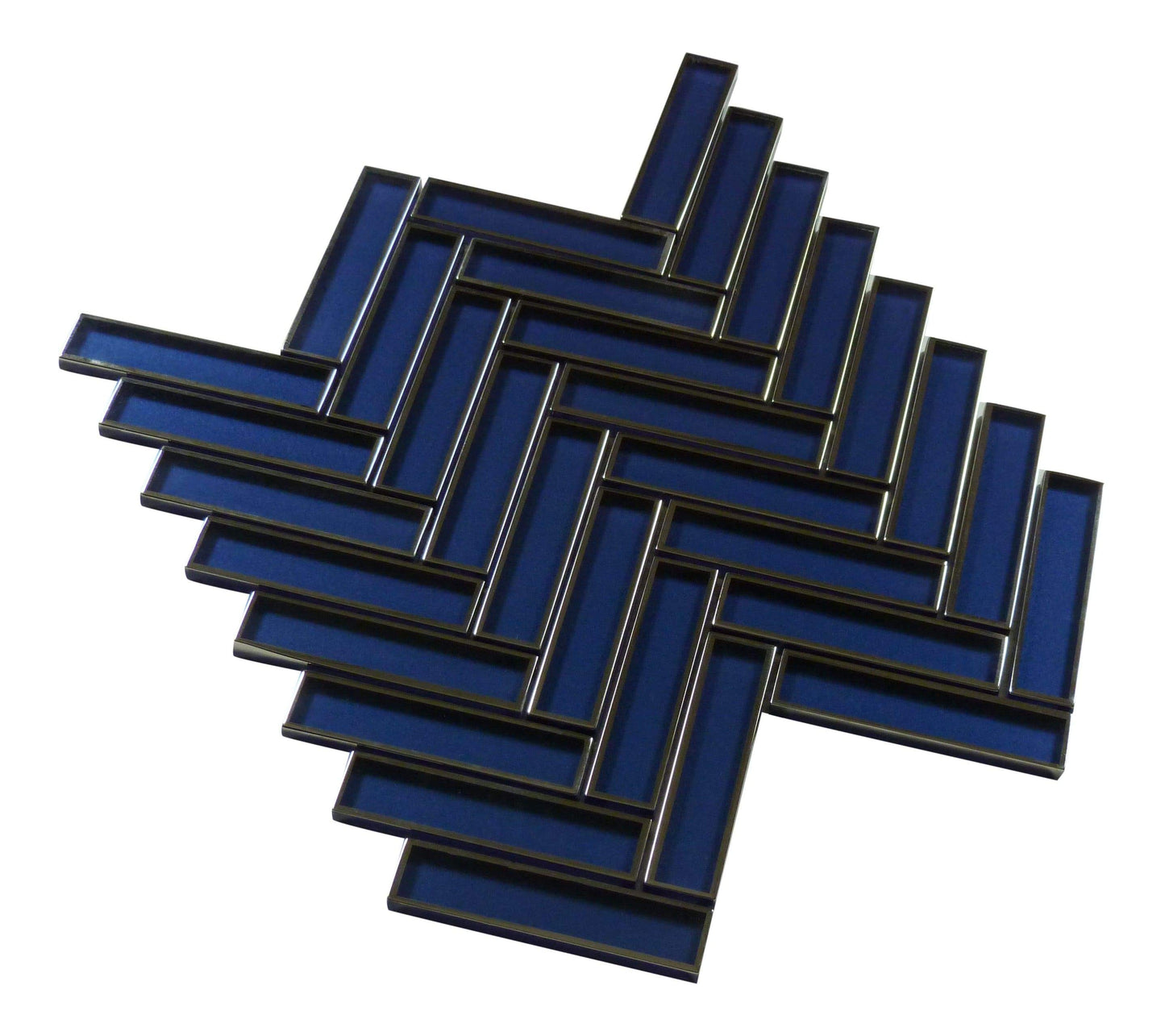 Castle Fort Brilliant Blue Herringbone Glossy Glass Tile Matrix Mosaics