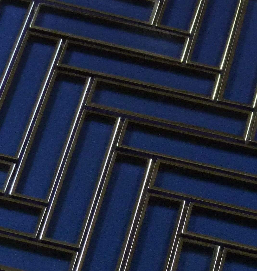 Castle Fort Brilliant Blue Herringbone Glossy Glass Tile Matrix Mosaics