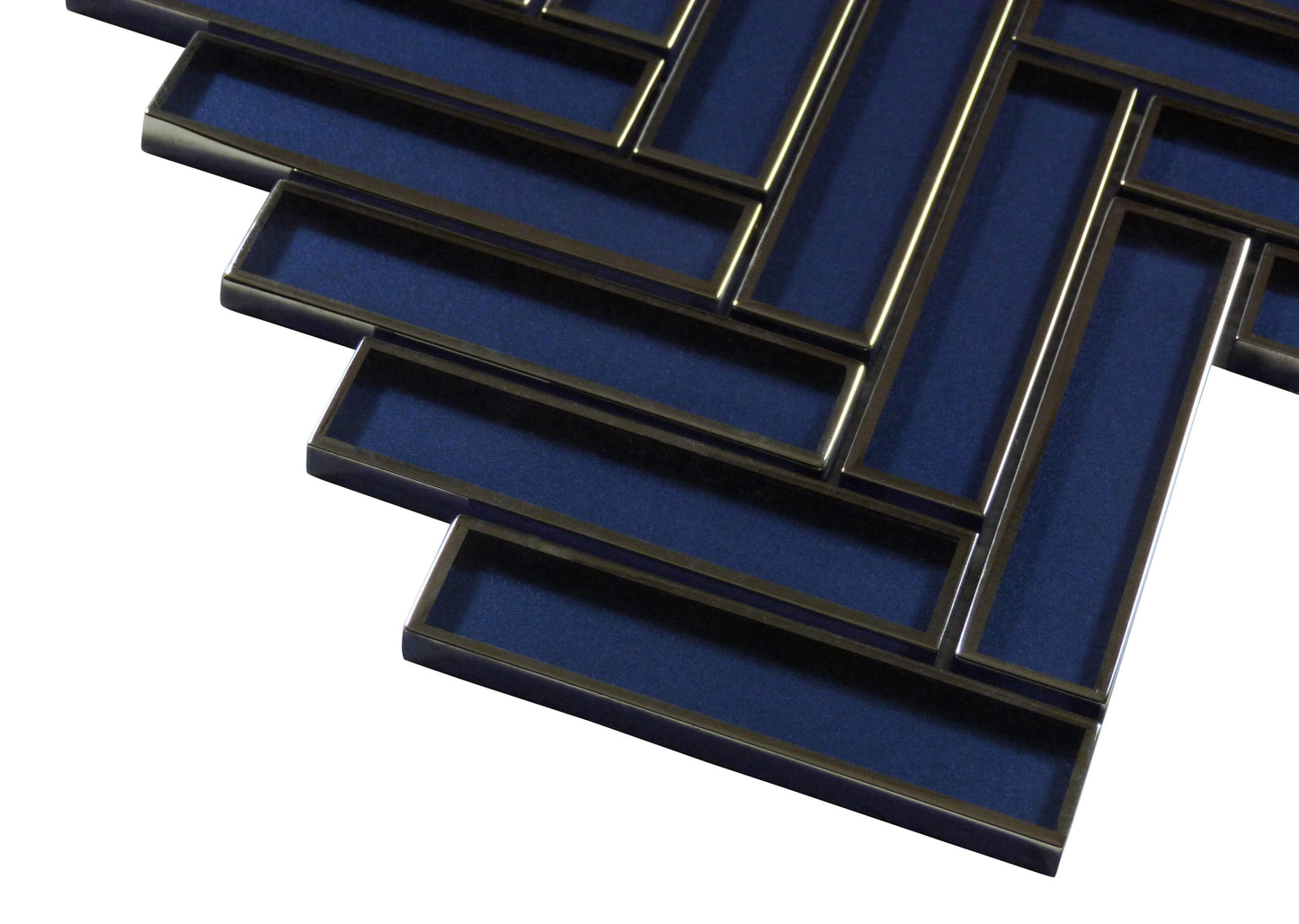 Castle Fort Brilliant Blue Herringbone Glossy Glass Tile Matrix Mosaics