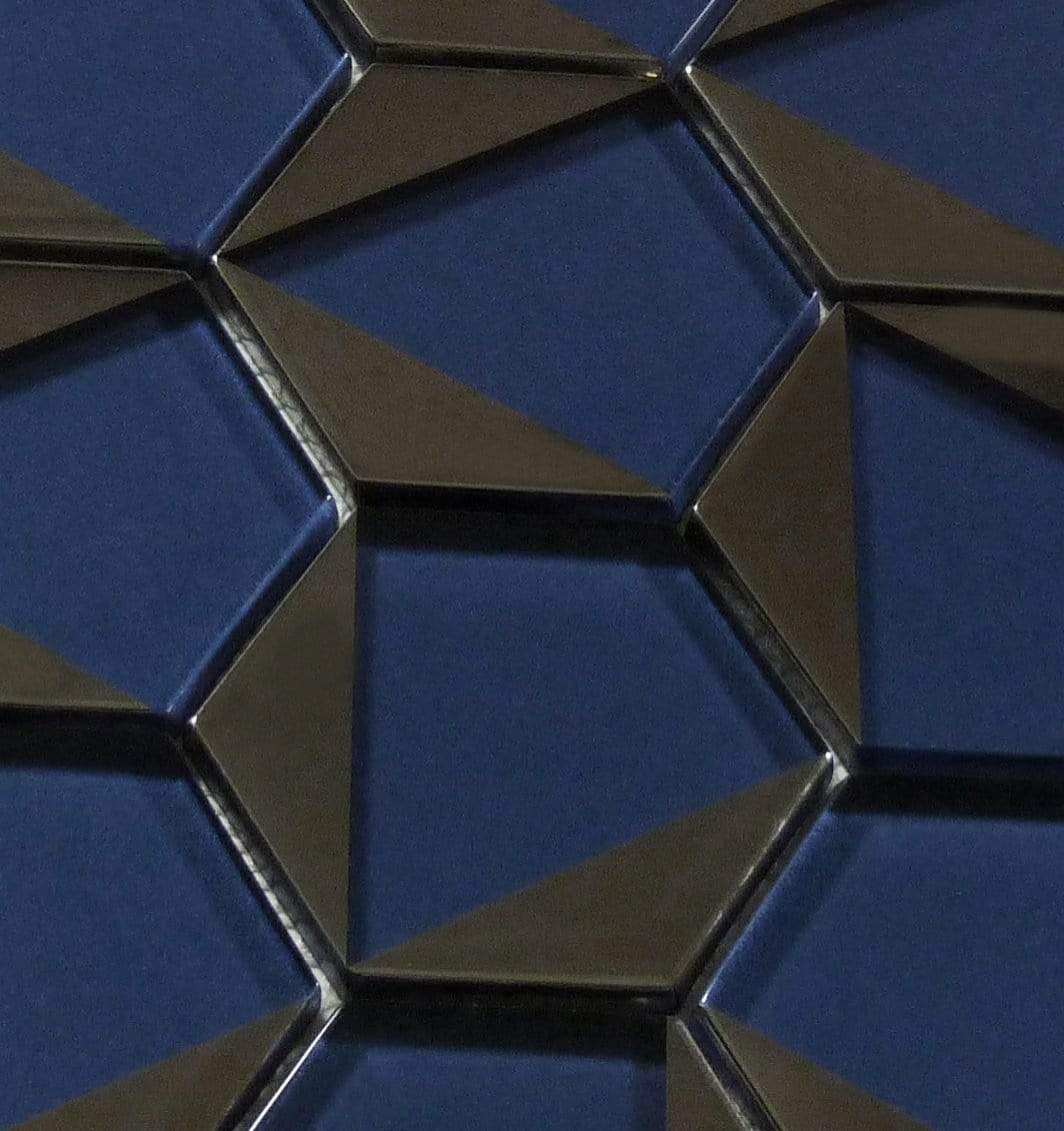 Castle Fort Brilliant Blue Hexagon Glossy Glass Tile Matrix Mosaics