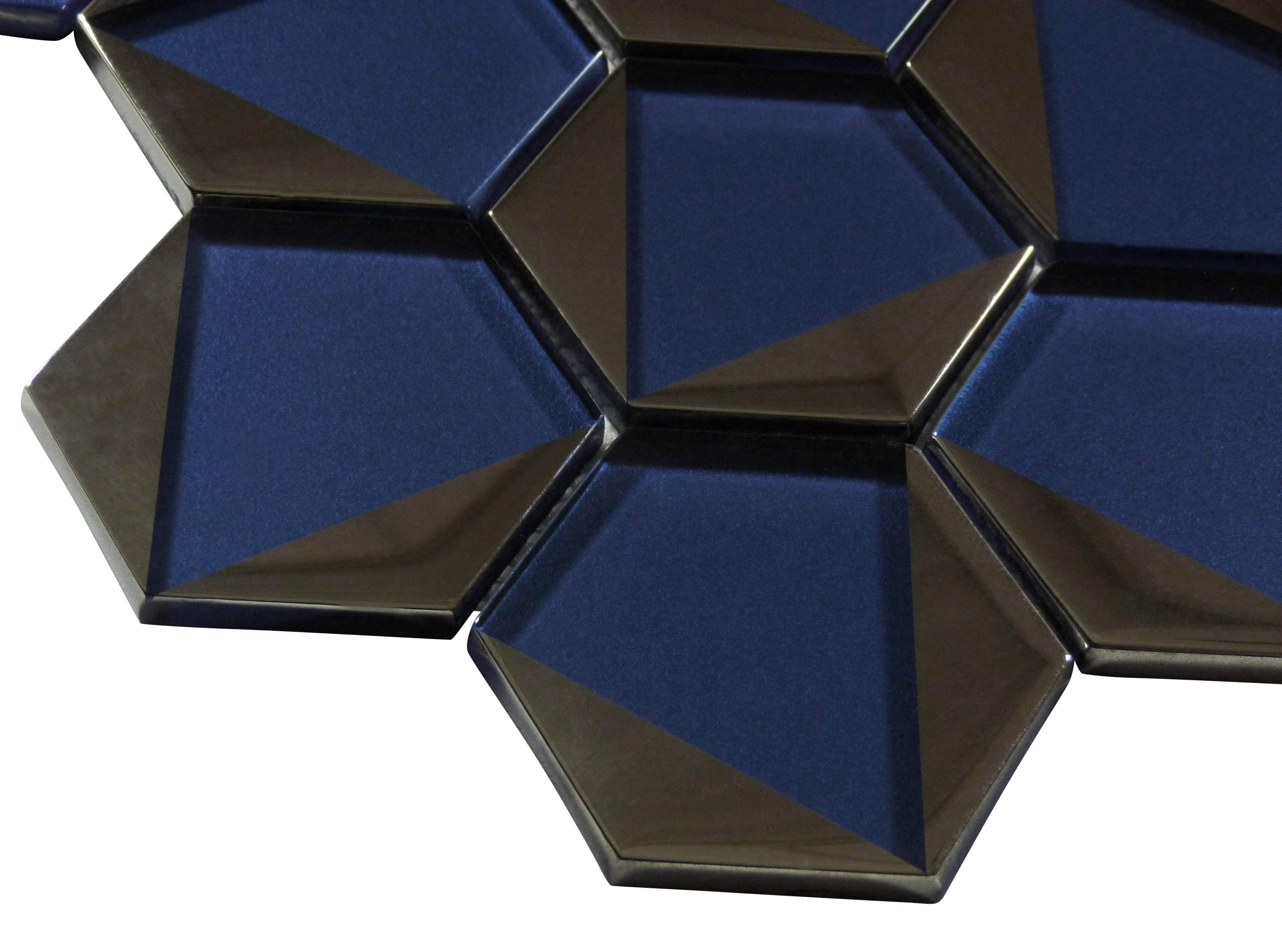 Castle Fort Brilliant Blue Hexagon Glossy Glass Tile Matrix Mosaics