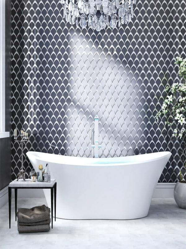 Castle Fort Gunmetal Grey Dragon Scale Glossy Glass Tile Matrix Mosaics