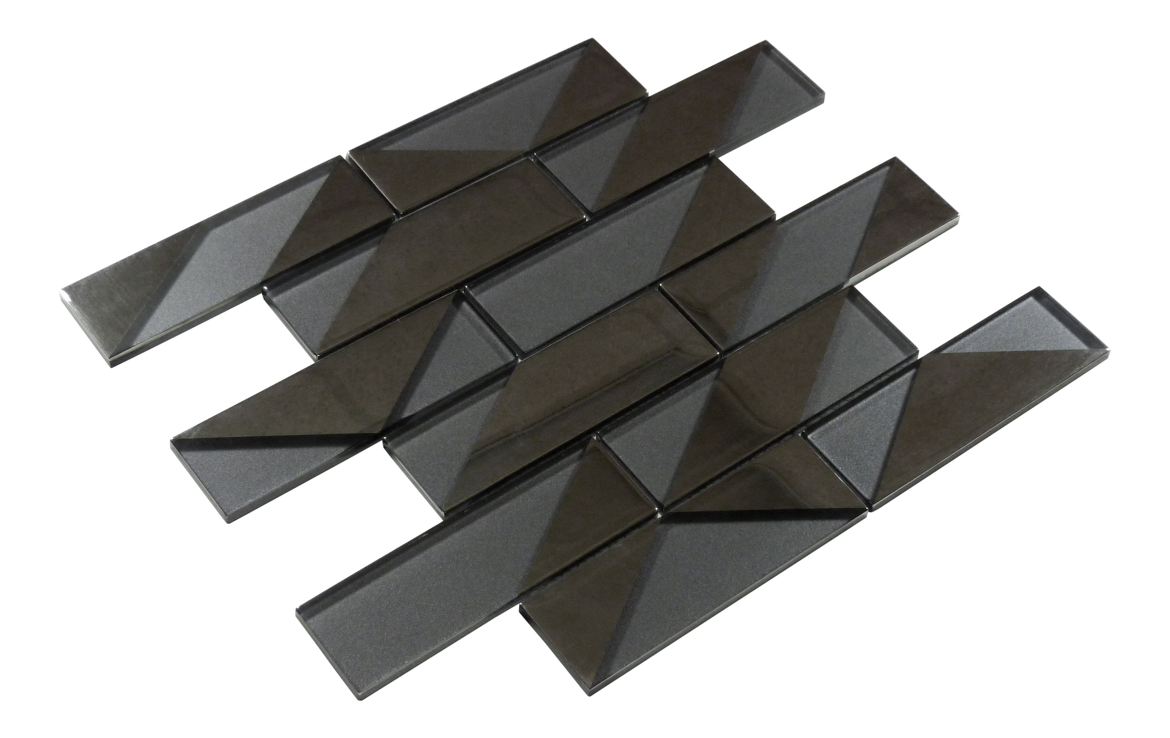 Castle Fort Gunmetal Grey Glossy Glass Subway Tile Matrix Mosaics