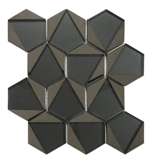 Castle Fort Gunmetal Grey Hexagon Glossy Glass Tile Matrix Mosaics