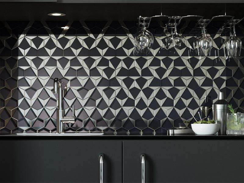 Castle Fort Gunmetal Grey Hexagon Glossy Glass Tile Matrix Mosaics