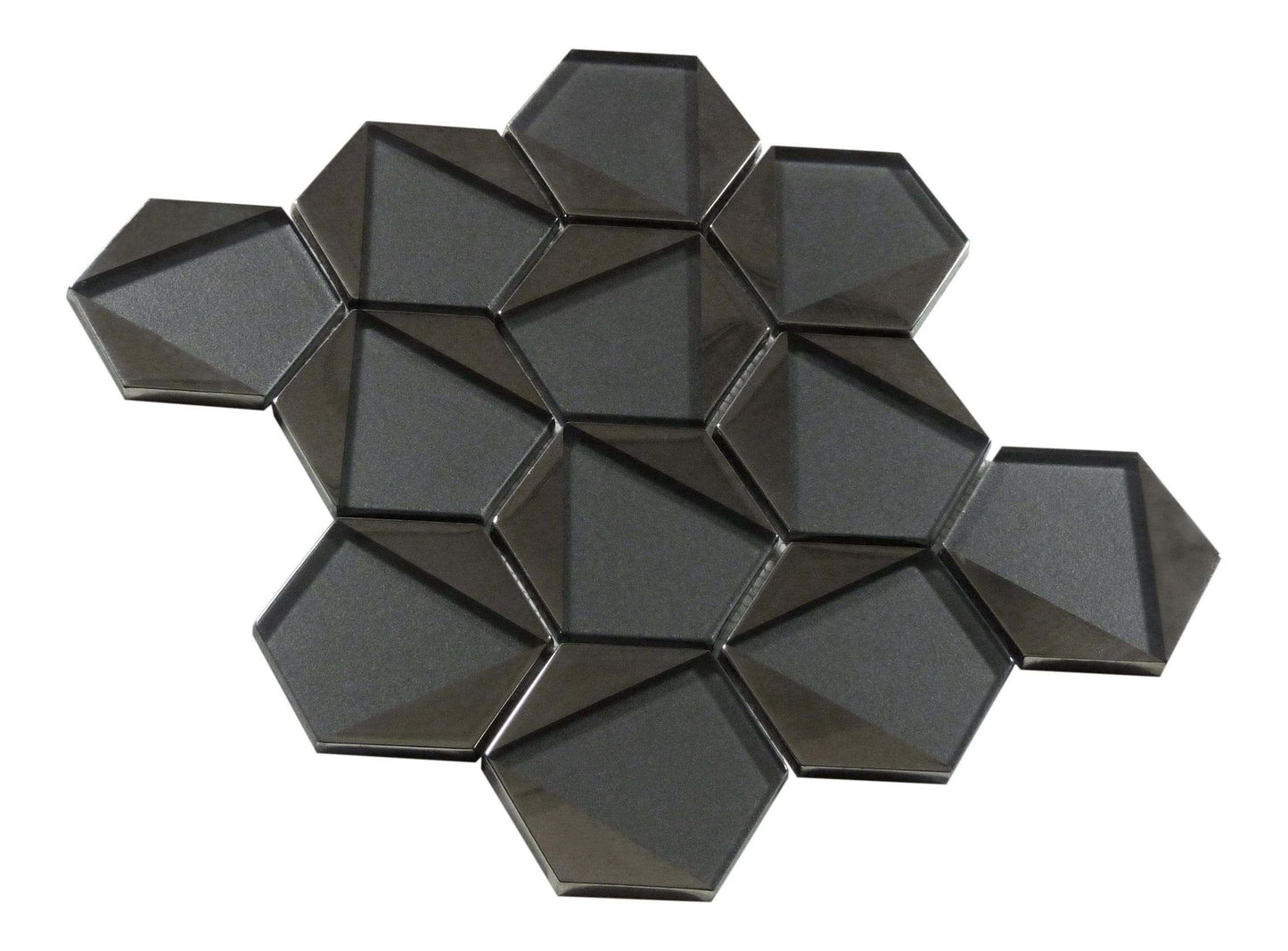 Castle Fort Gunmetal Grey Hexagon Glossy Glass Tile Matrix Mosaics