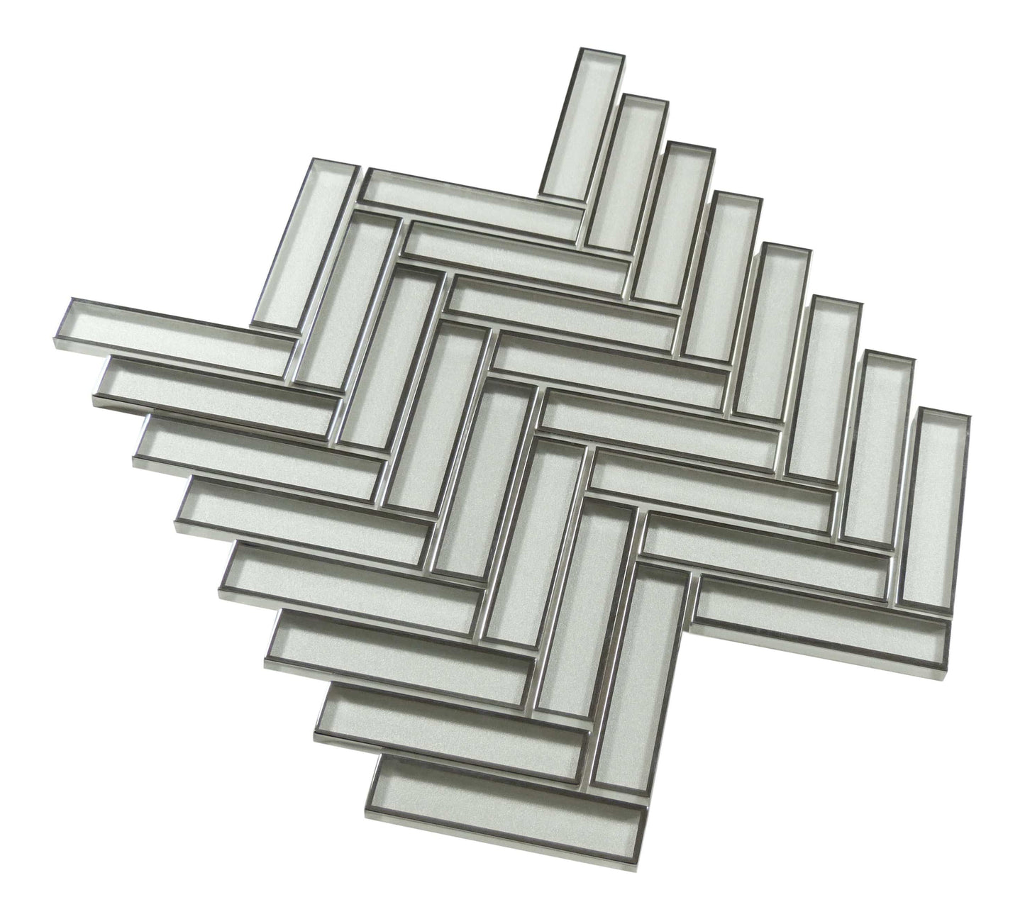 Castle Fort Pacific Pearl White Herringbone Glossy Glass Tile Matrix Mosaics