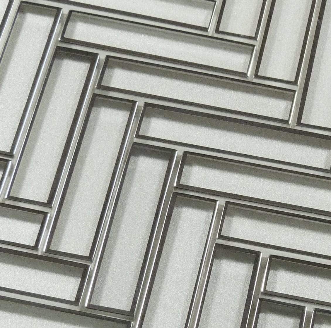 Castle Fort Pacific Pearl White Herringbone Glossy Glass Tile Matrix Mosaics