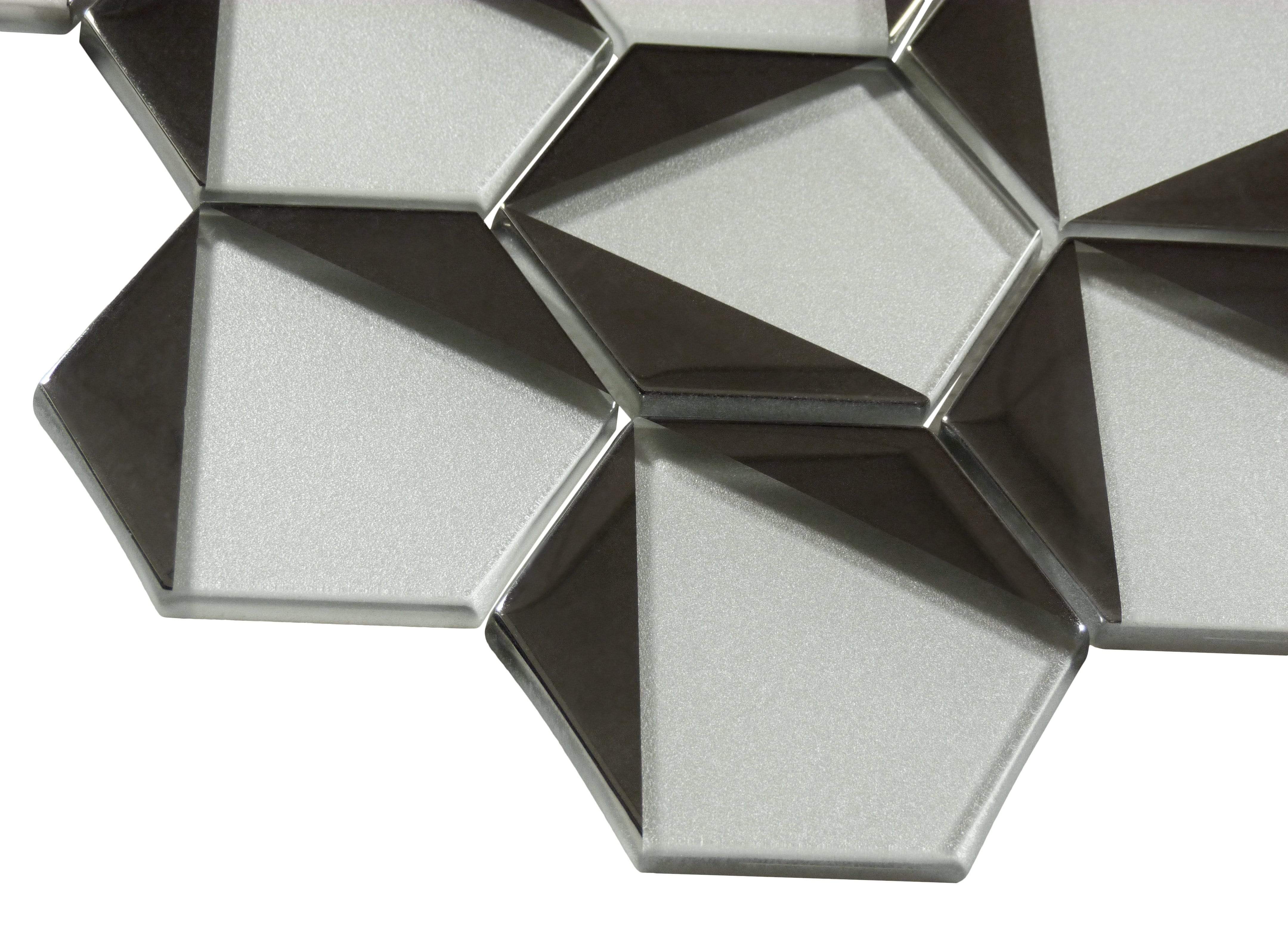 Castle Fort Pacific Pearl White Hexagon Glossy Glass Tile Matrix Mosaics