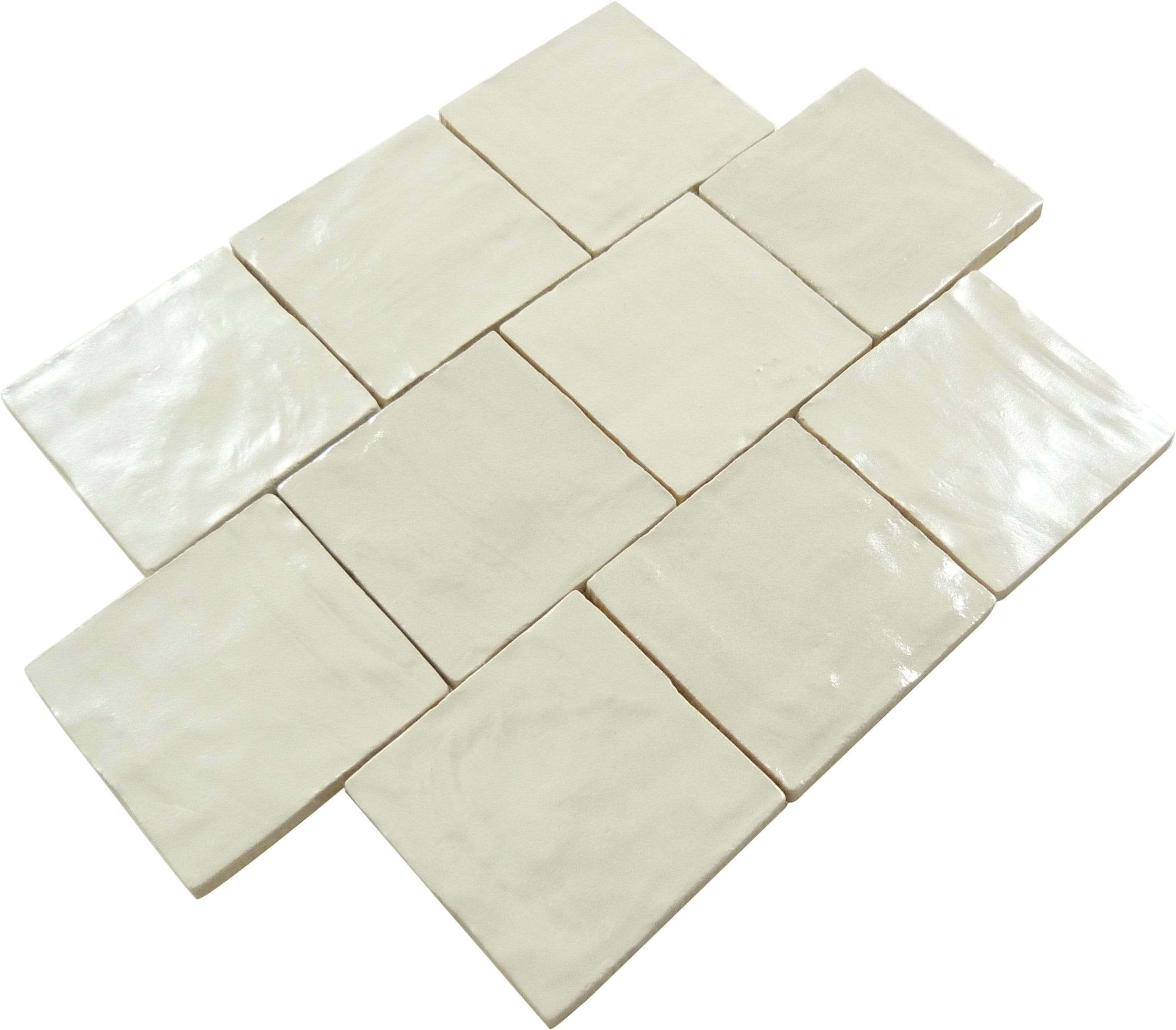 Jubilee Cream Puff 4" x 4" Square Shimmer Ceramic Tile Matrix Mosaics