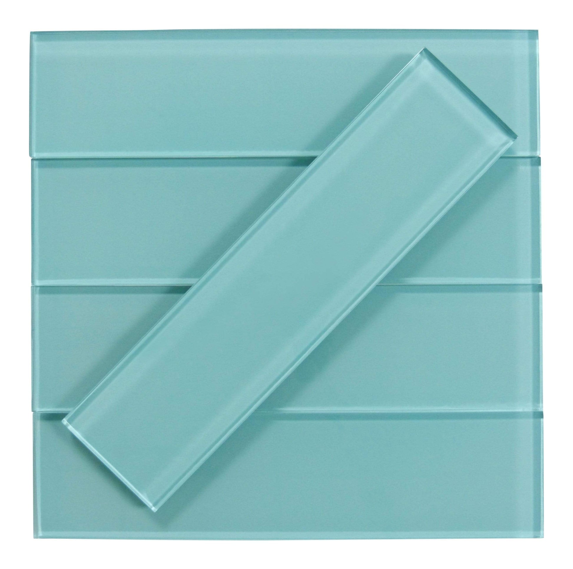 Crystal Oasis Aqua 3" x 12" Glossy Glass Subway Tile Matrix Mosaics