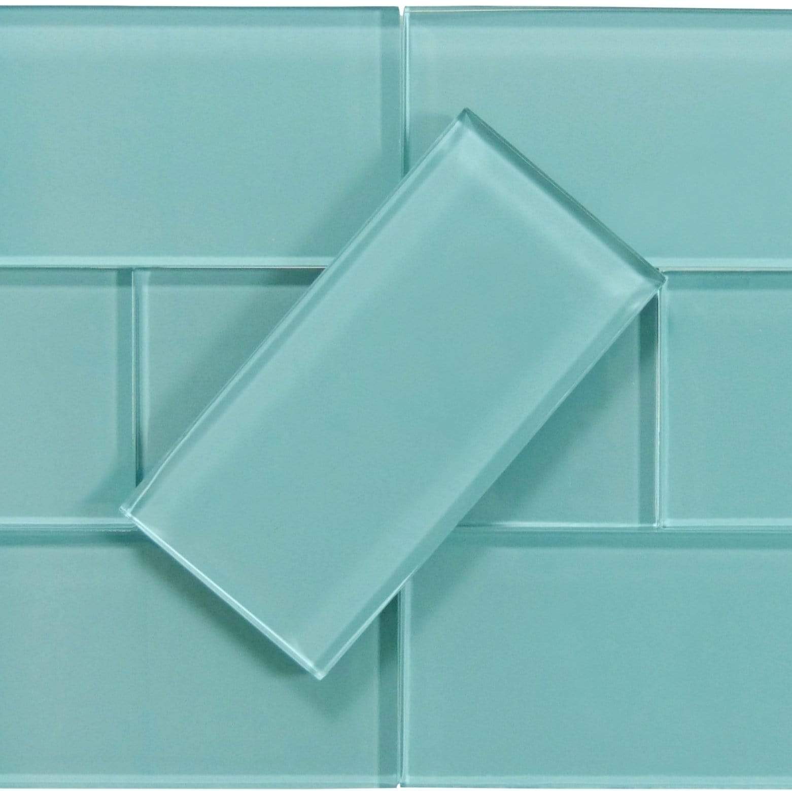 Crystal Oasis Aqua 3" x 6" Glossy Glass Subway Tile Matrix Mosaics