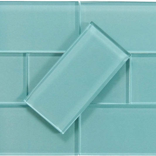Crystal Oasis Aqua 3" x 6" Glossy Glass Subway Tile Matrix Mosaics