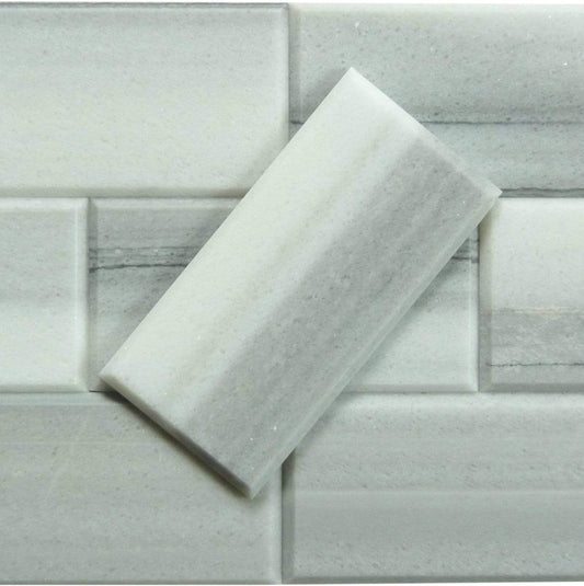 Equator Grey 3" x 6" Beveled Polished Marble Subway Tile Matrix Mosaics