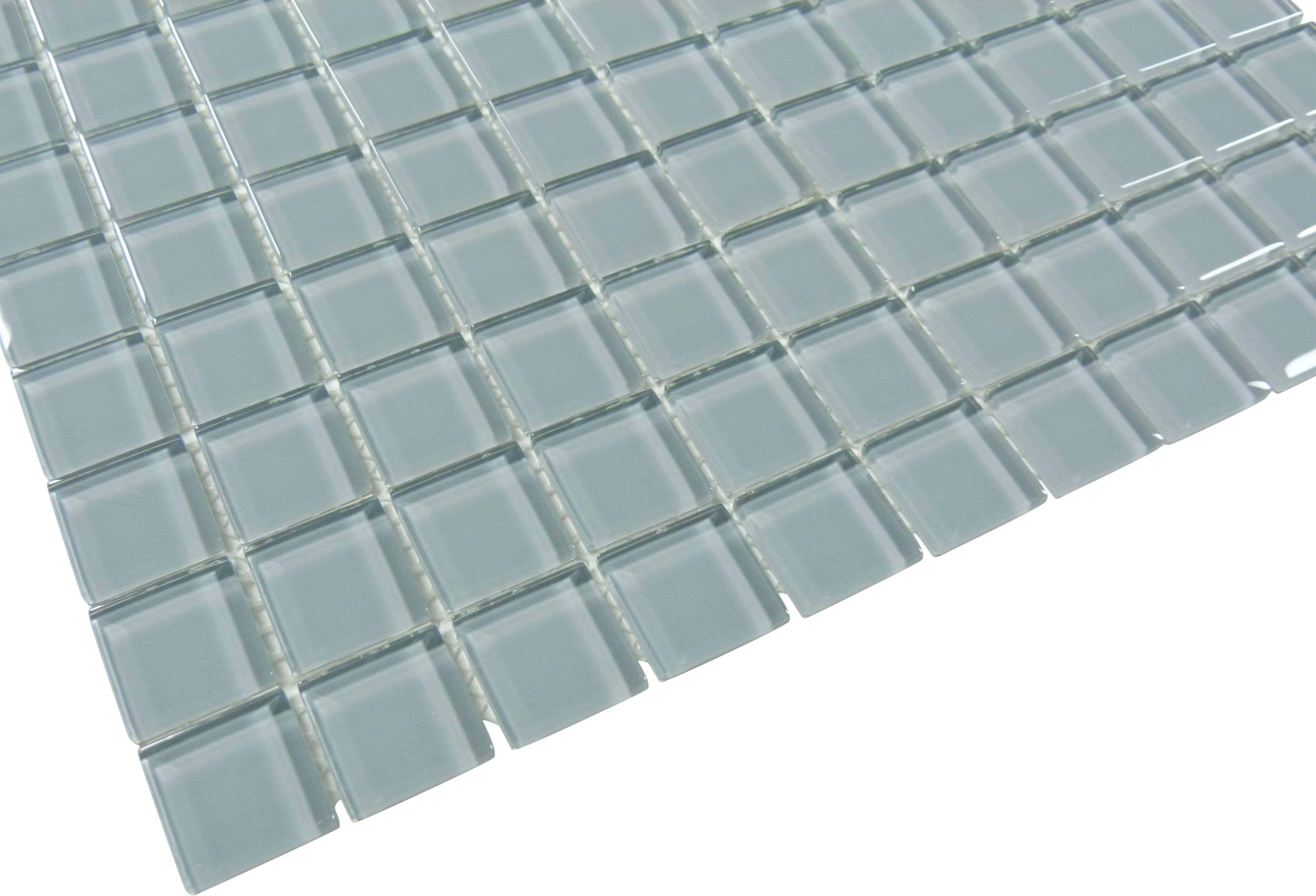 Grey Frost 1" x 1" Glossy Glass Tile Matrix Mosaics