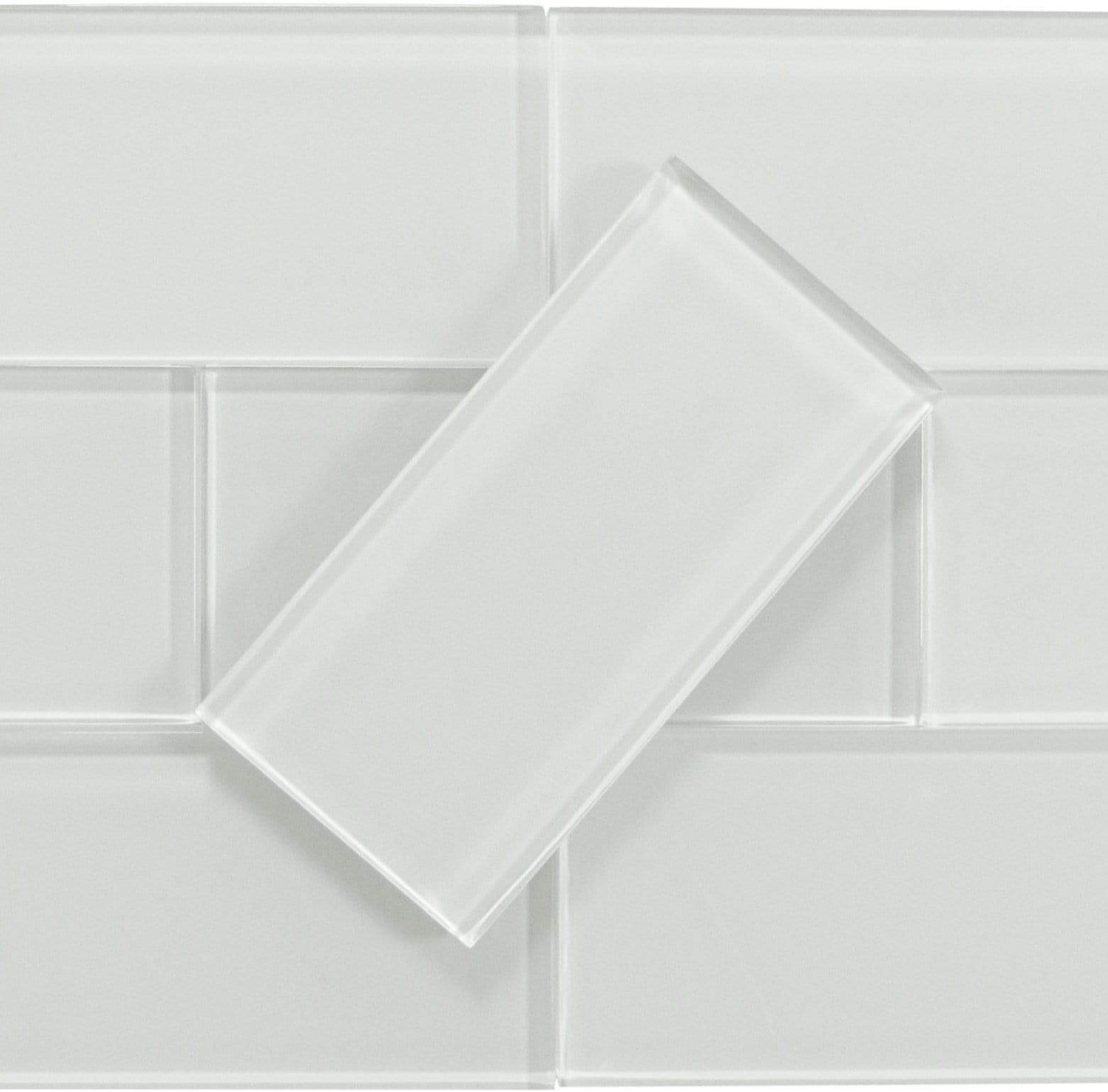 Ice Bay White 3" x 6" Glossy Glass Subway Tile Matrix Mosaics