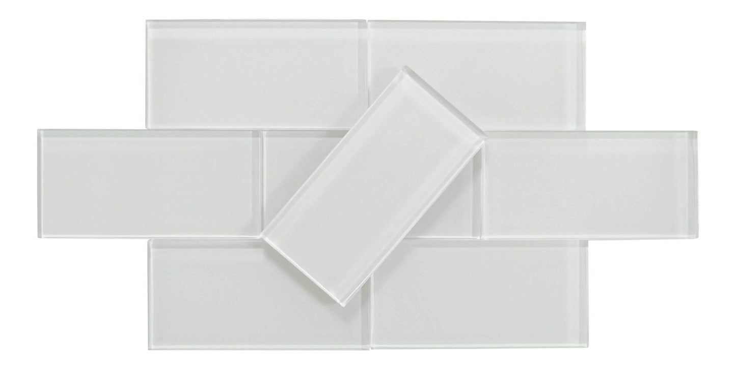 Ice Bay White 3" x 6" Glossy Glass Subway Tile Matrix Mosaics