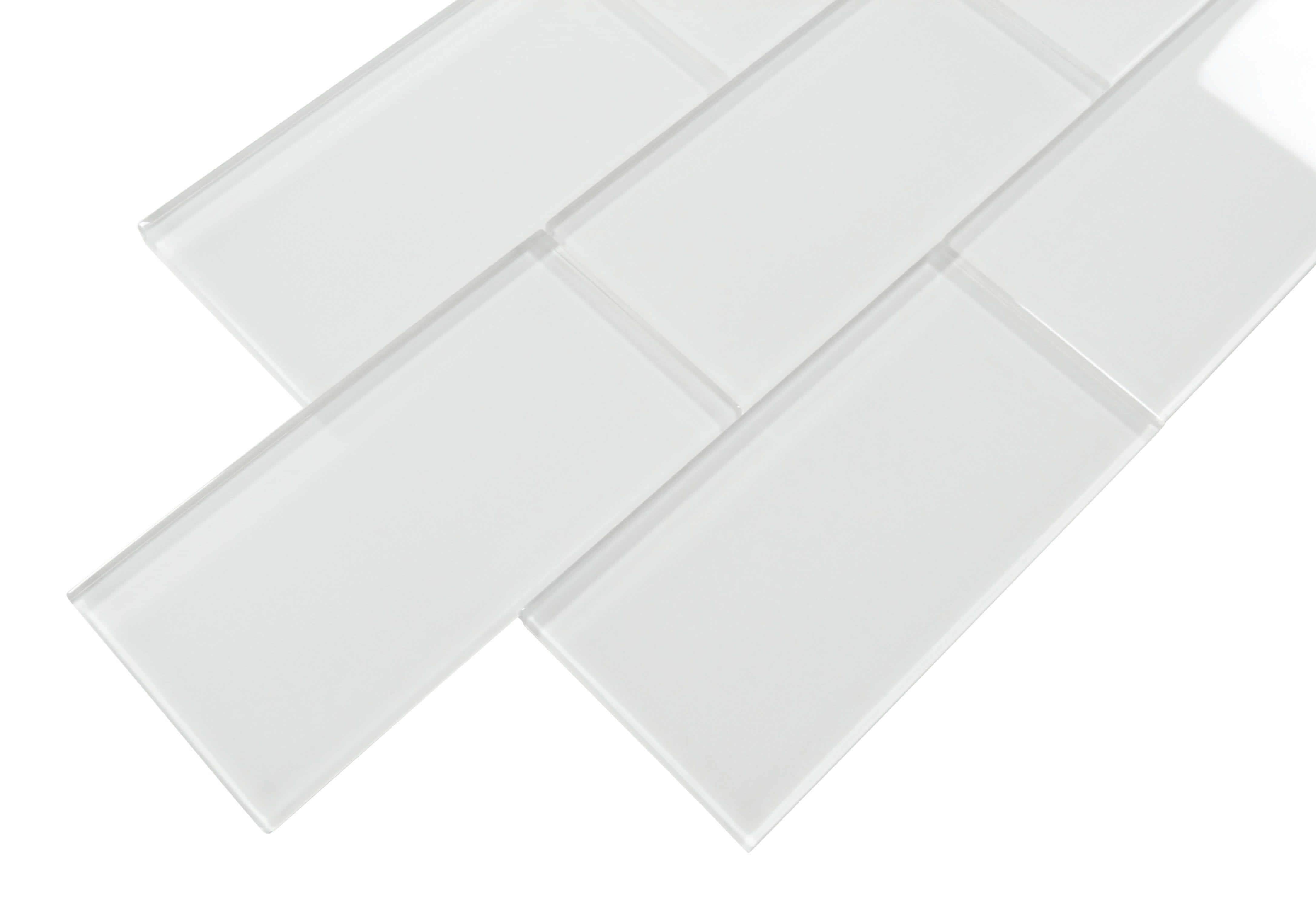 Ice Bay White 3" x 6" Glossy Glass Subway Tile Matrix Mosaics