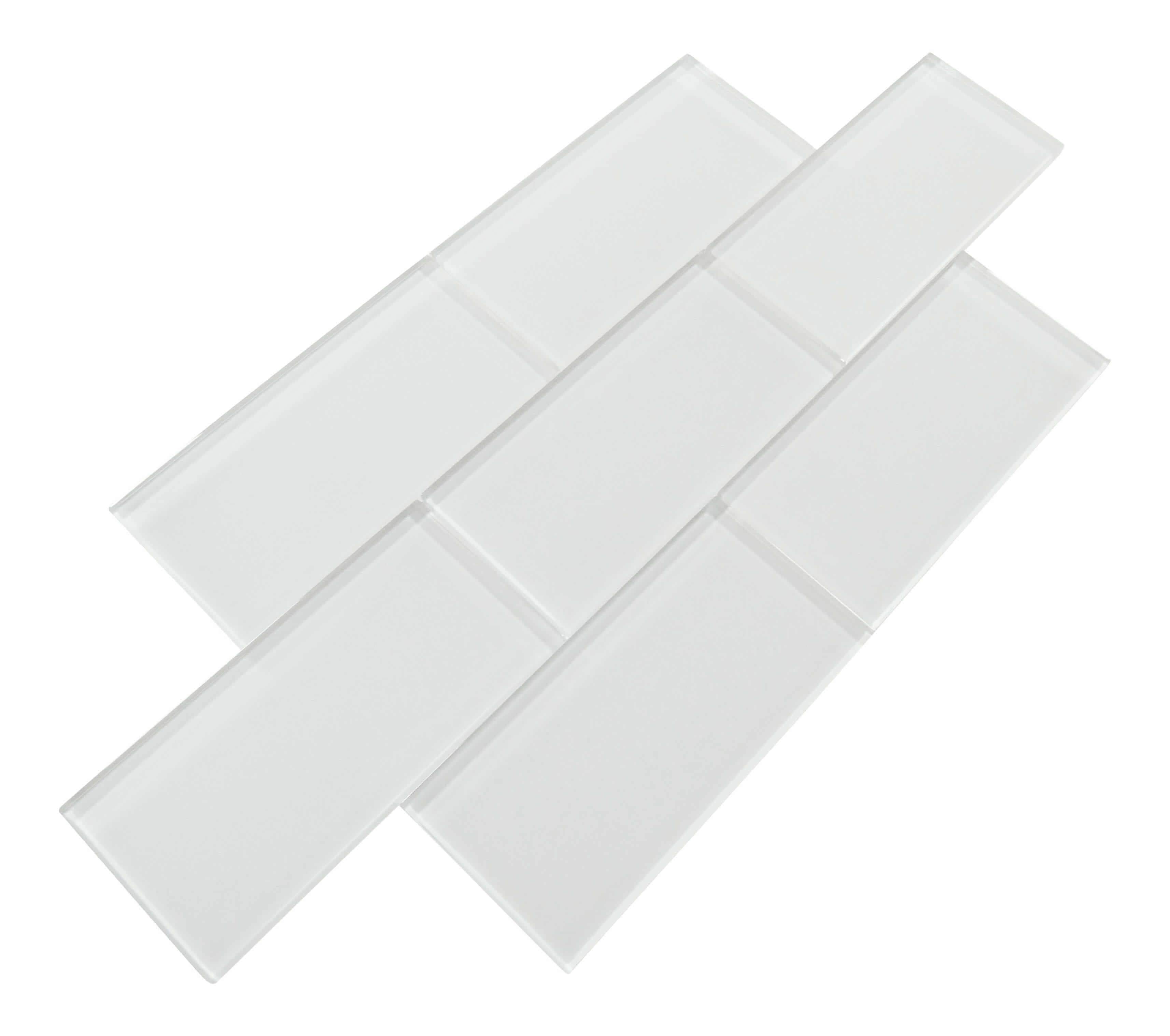 Ice Bay White 3" x 6" Glossy Glass Subway Tile Matrix Mosaics