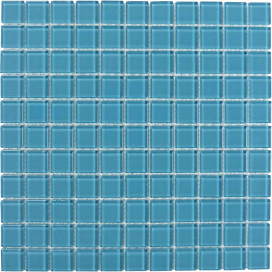 Mystic Blue 1" x 1" Glossy Glass Tile Matrix Mosaics