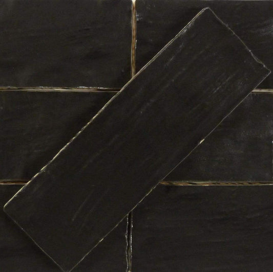 Jubilee Onyx Black 2 1/2" x 8" Ceramic Shimmer Subway Tile Matrix Mosaics