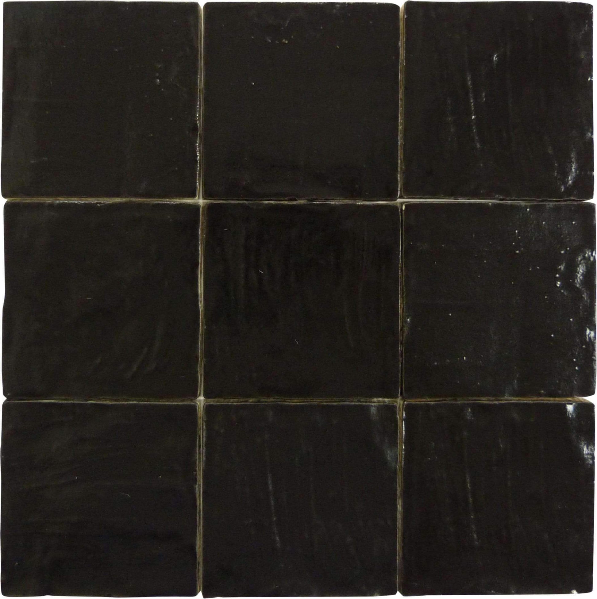 Jubilee Onyx Black 4" x 4" Square Shimmer Ceramic Tile Matrix Mosaics