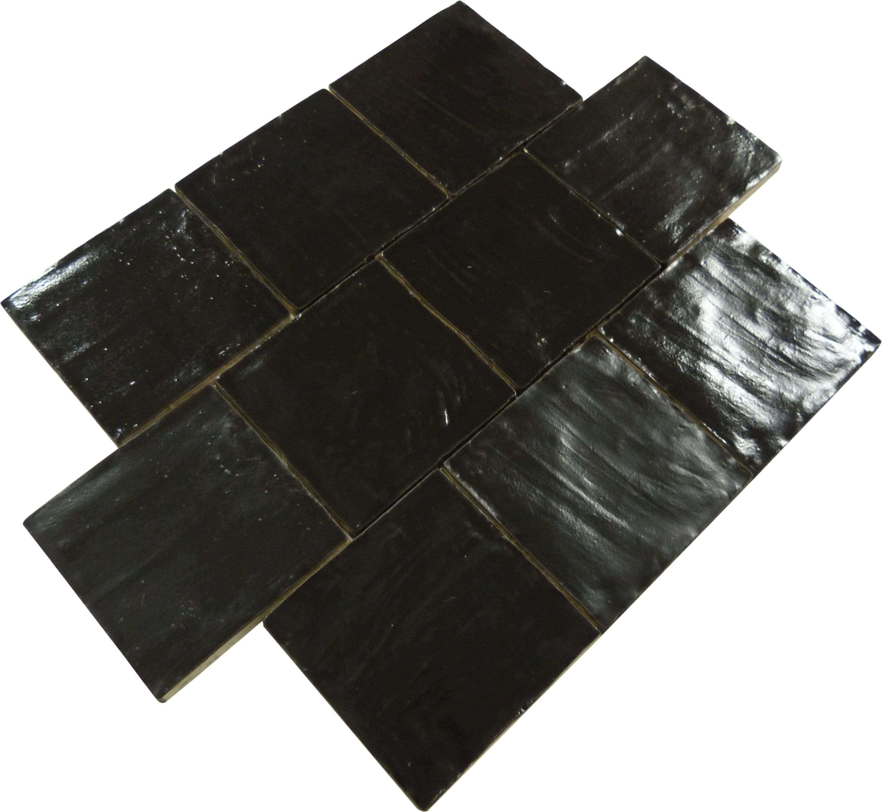 Jubilee Onyx Black 4" x 4" Square Shimmer Ceramic Tile Matrix Mosaics