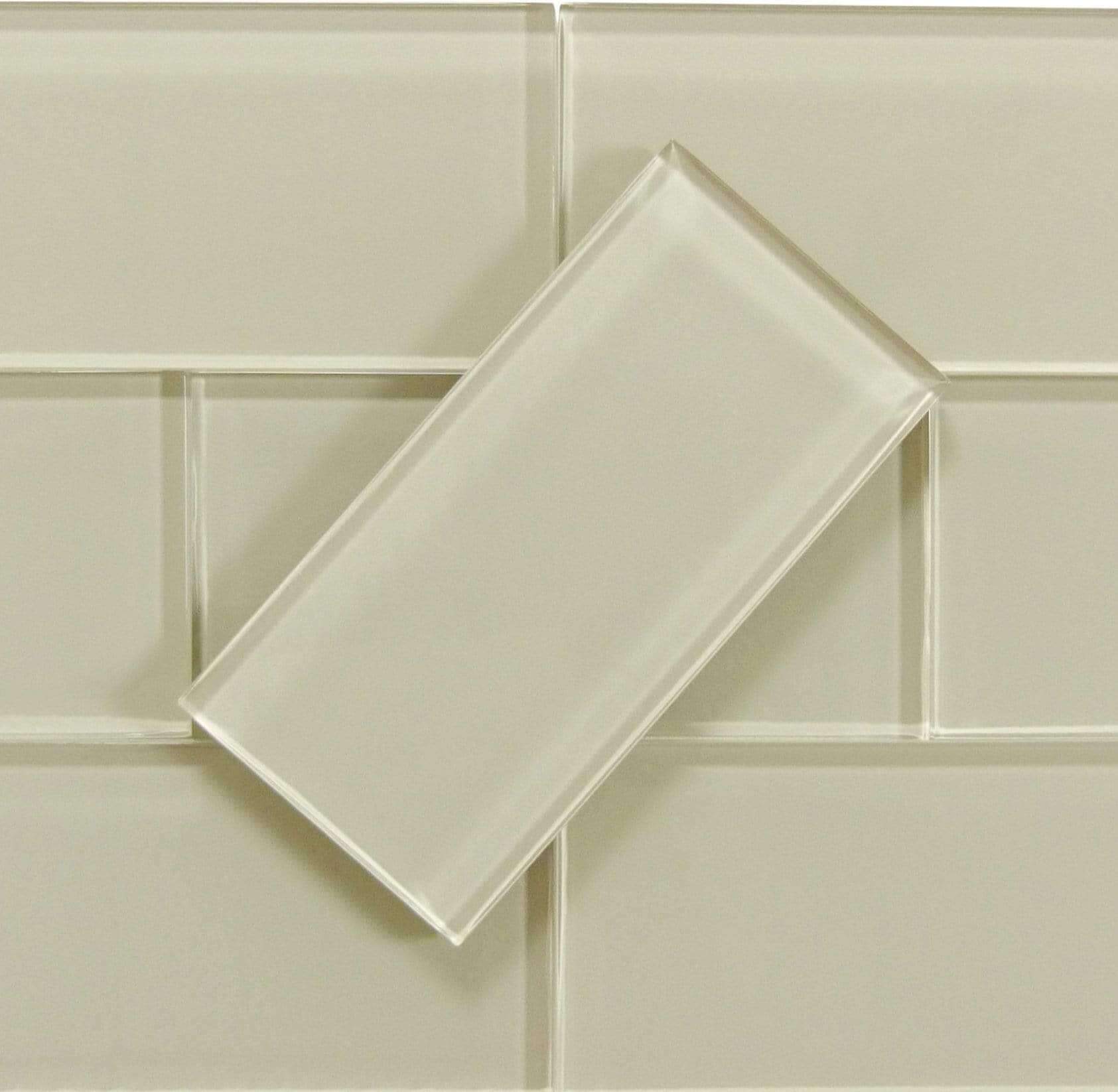 Maybe Mushroom Beige 3" x 6" Glossy Glass Subway Tile Matrix Mosaics