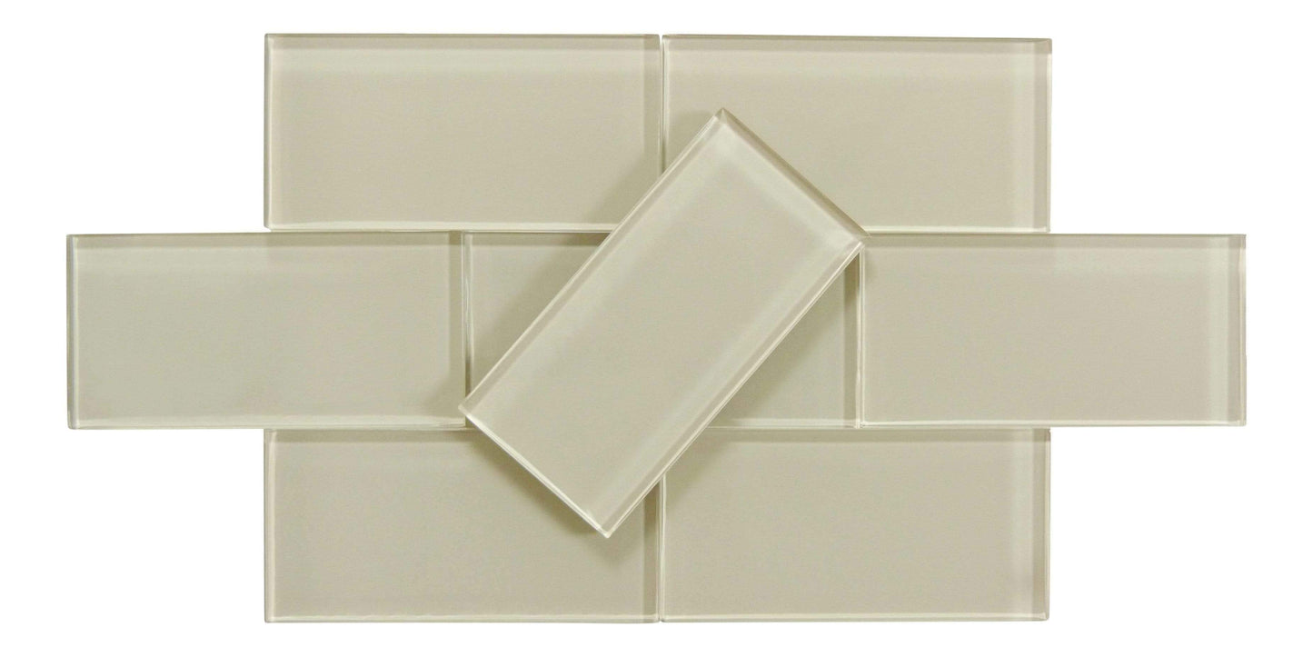 Maybe Mushroom Beige 3" x 6" Glossy Glass Subway Tile Matrix Mosaics