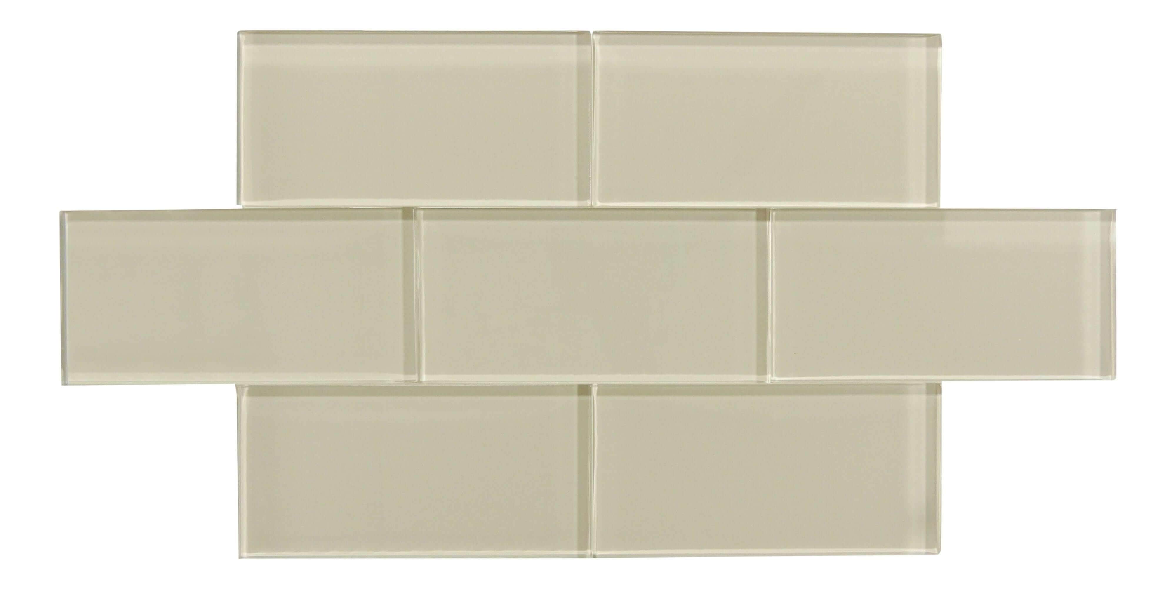 Maybe Mushroom Beige 3" x 6" Glossy Glass Subway Tile Matrix Mosaics