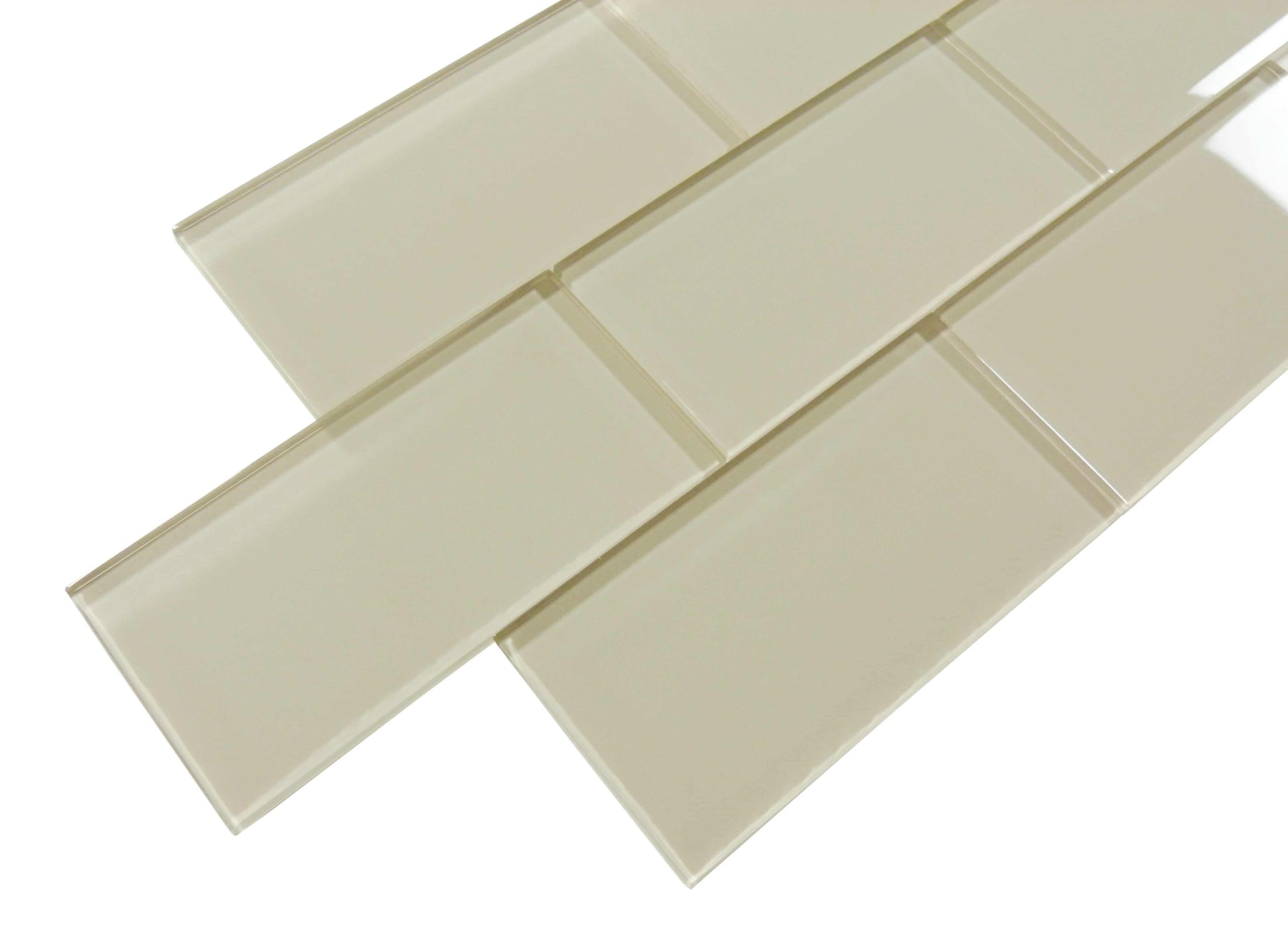 Maybe Mushroom Beige 3" x 6" Glossy Glass Subway Tile Matrix Mosaics