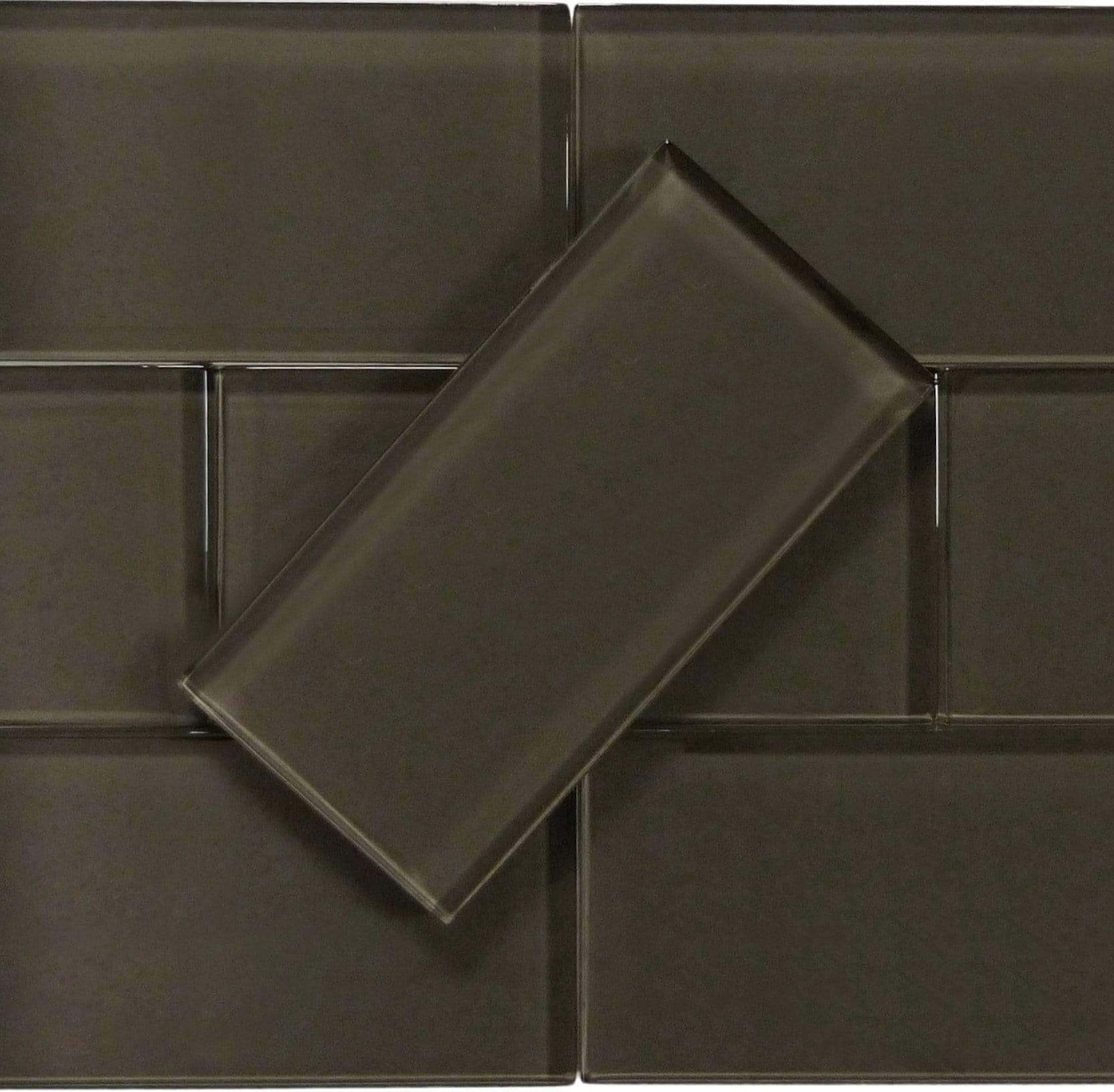 Star Anis Brown 3" x 6" Glossy Glass Subway Tile Matrix Mosaics