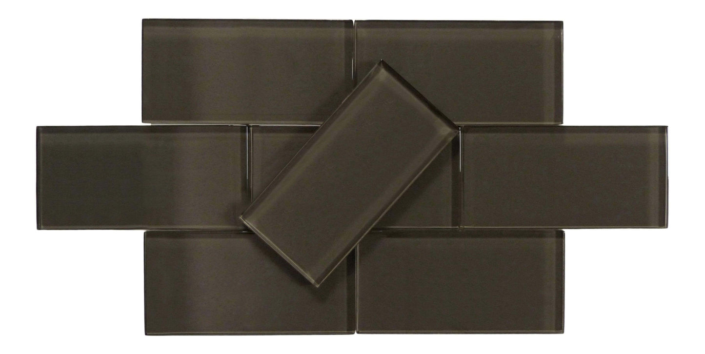 Star Anis Brown 3" x 6" Glossy Glass Subway Tile Matrix Mosaics