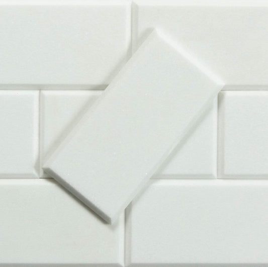 Thassos White 3" x 6" Beveled Polished Marble Subway Tile Matrix Mosaics