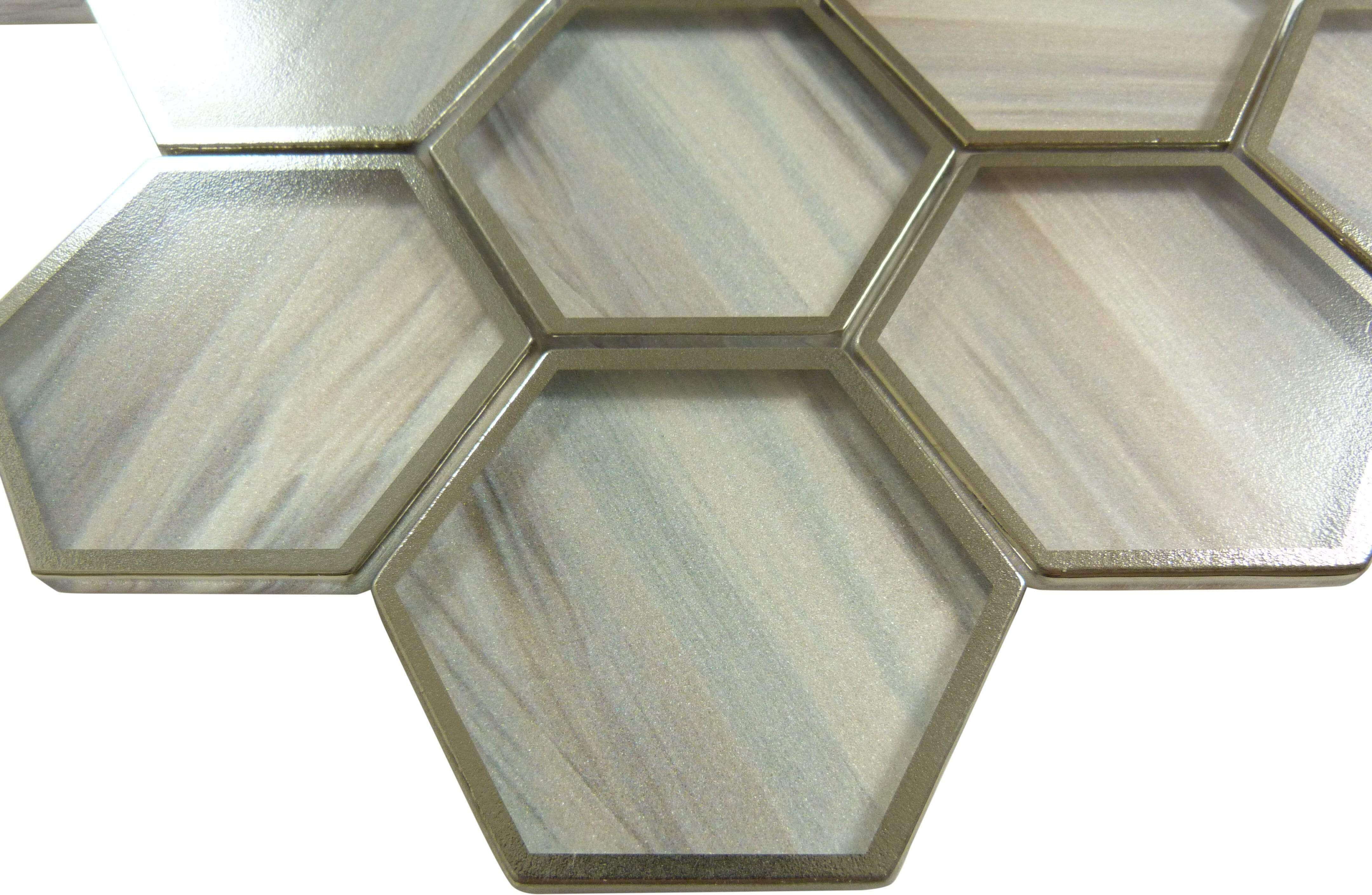 Yorkshire Hampshire Taupe 3" x 3" Hexagon Matte Glass Tile Matrix Mosaics