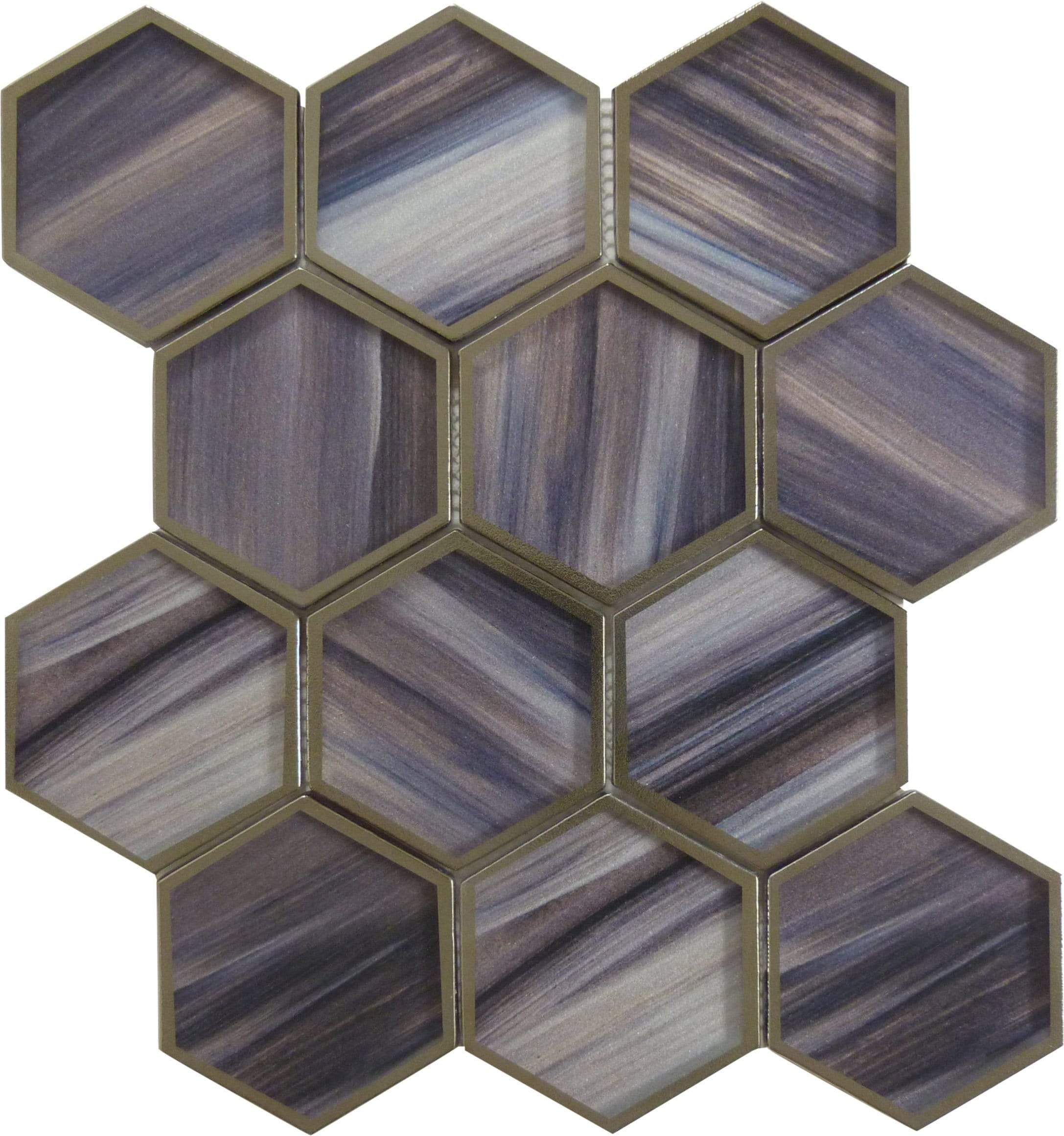Yorkshire Mulberry Wine Brown 3" x 3" Hexagon Matte Glass Tile Matrix Mosaics