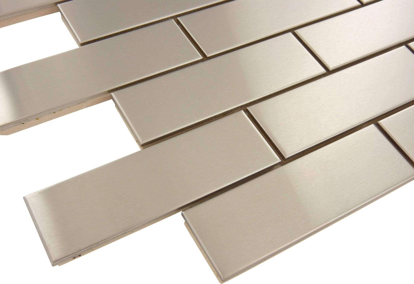 Brick Set Stainless Steel 1'' x 4'' Brushed Metal Tile Millenium Products