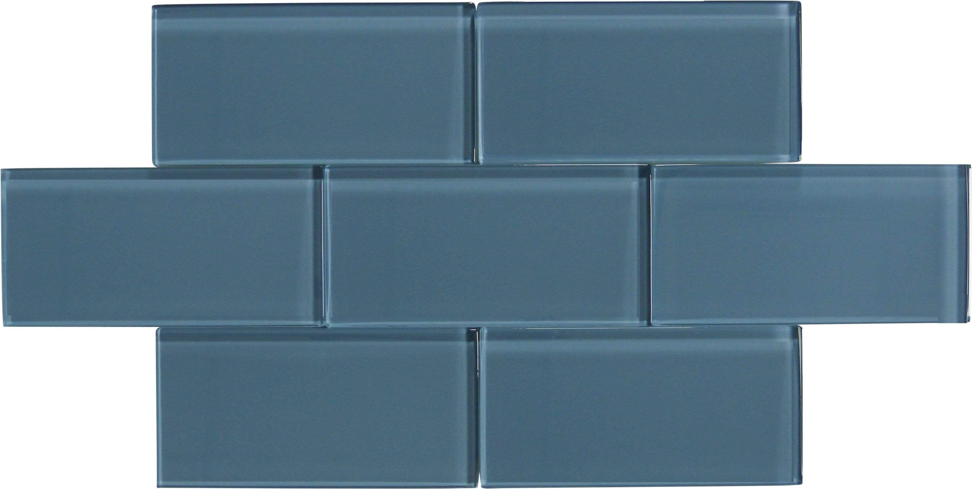 Downpour Blue 3'' x 6'' Glossy Glass Subway Tile Millenium Products