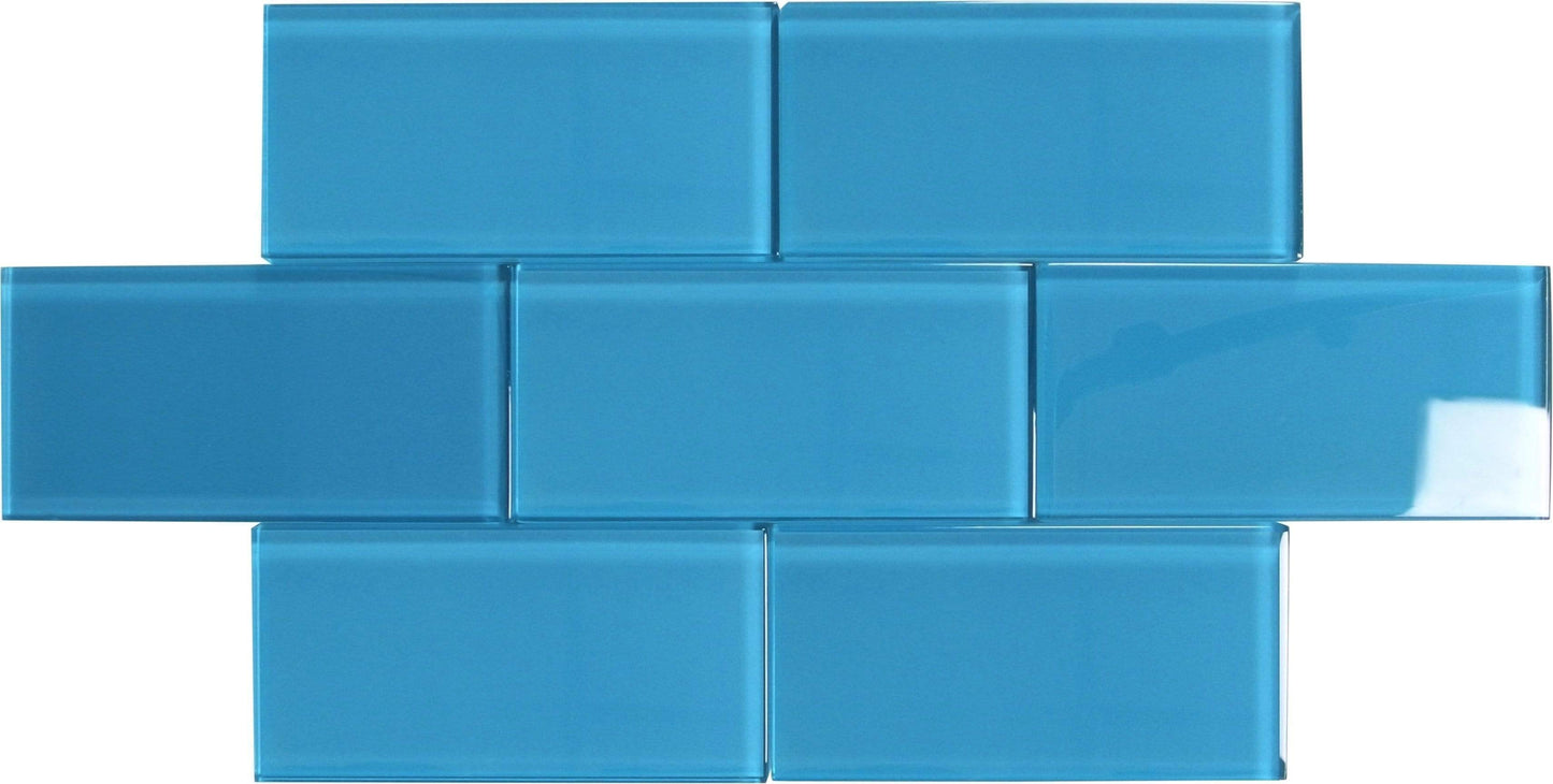 Cyan Blue 3" x 6" Glossy Glass Subway Tile Millenium Products